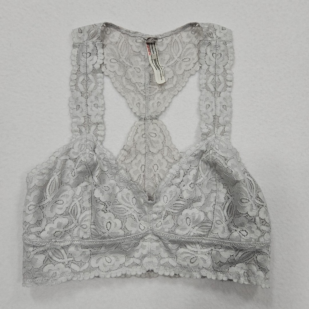 Intimately‎ Free People Small Gray Lace Racerback Bralette Bra Wireless Stretch